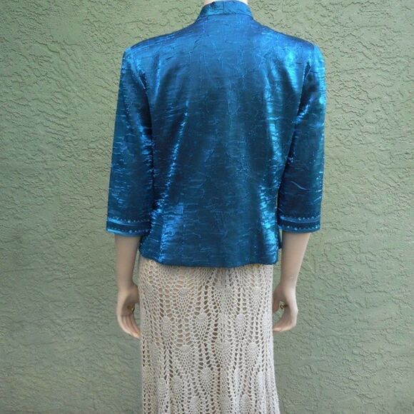 EUC KM COLLECTIONS by MILLA BELL Teal Shiny Jacket w/Sequins Size:8 - Picture 6 of 16